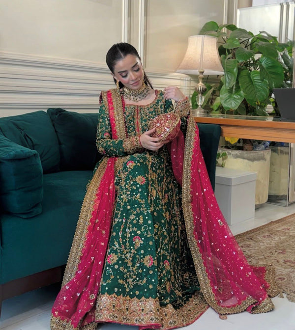 Haris Shakeel-Elegant Green Embroidered Dress -